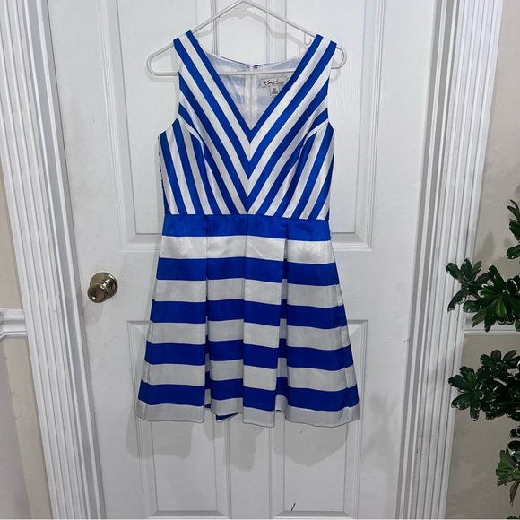 Kim rogers ble and white stripe womens sleeveless dress sz sp - Picture 1 of 5